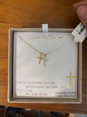 Isabella M Gold Double Cross Necklace